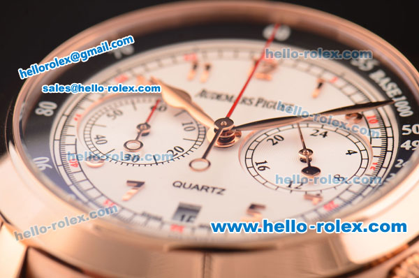Audemars Piguet Jules Audemars Chronograph Miyota OS20 Quartz Rose Gold Case with White Dial and Rose Gold Arabic Numeral Hour Markers - Click Image to Close